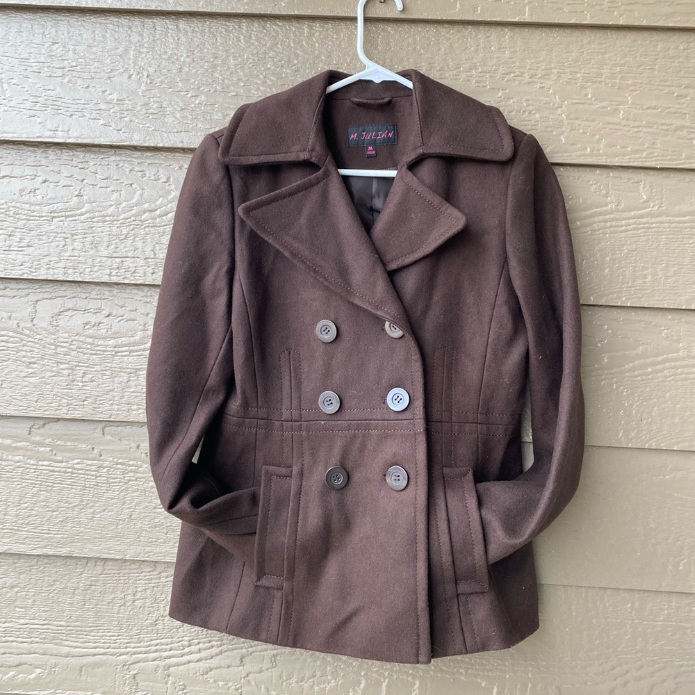 M. Julian womens peacoat brown wool blend women’s size Medium